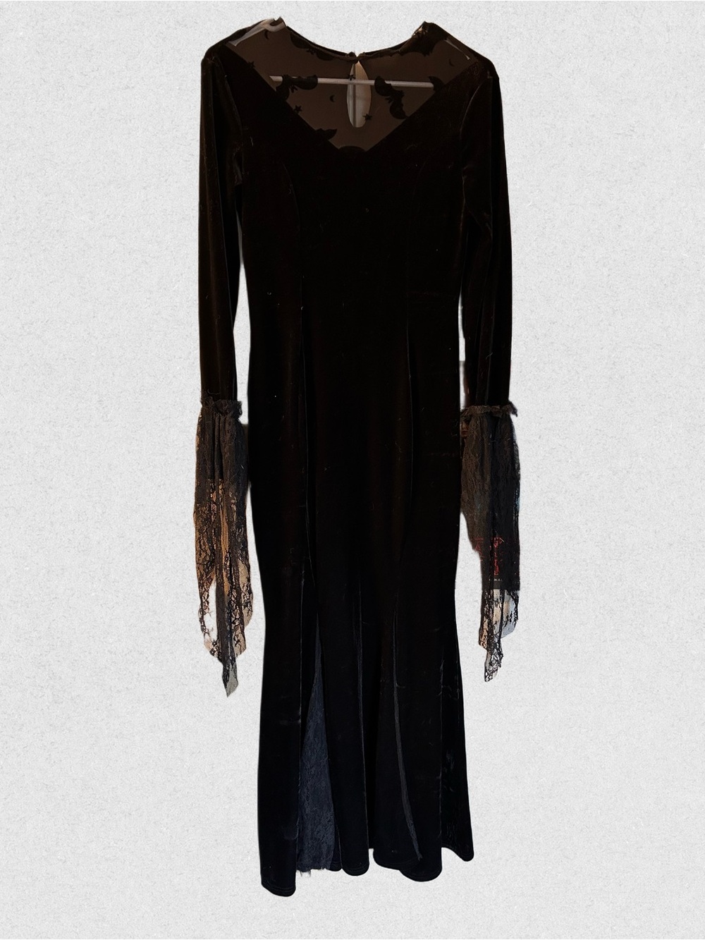 Black Velvet Lace-Sleeve Evening Dress